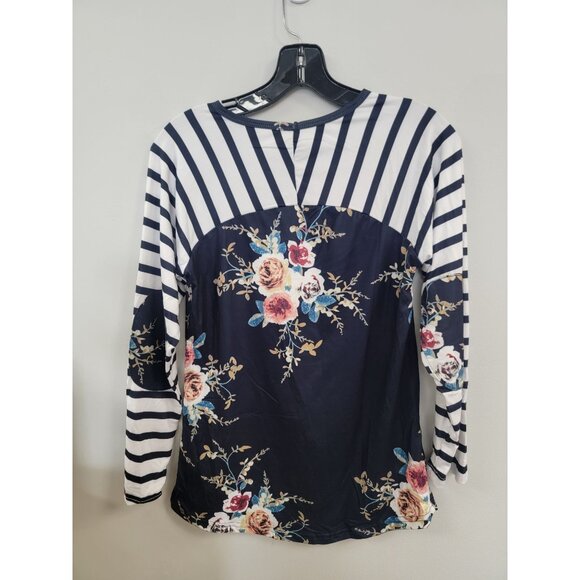 Floral & Striped Long Sleeve Baseball Tee Shirt Small - Picture 2 of 3